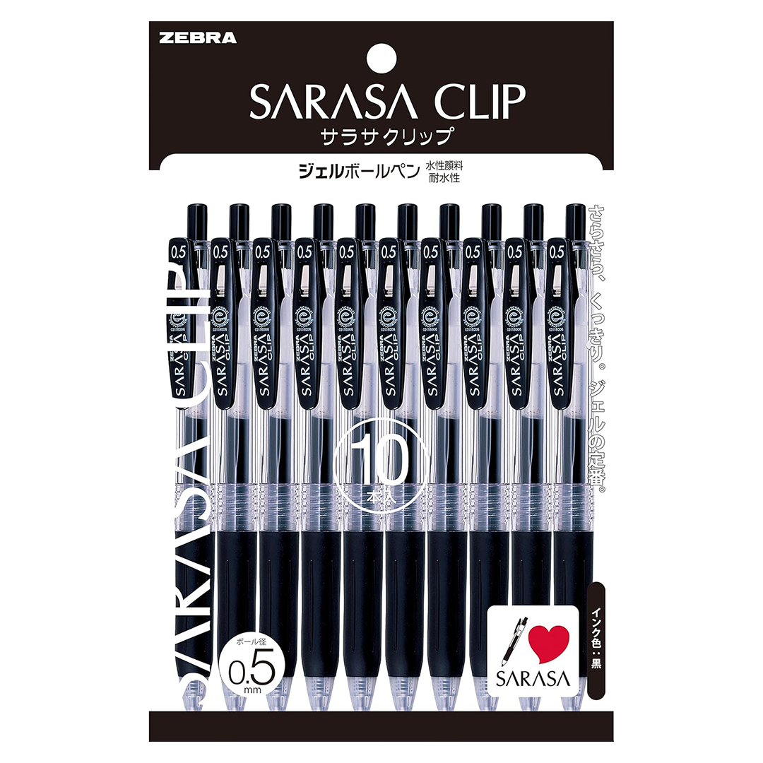 Caneta Gel Zebra Sarasa Clip – Preto 0.5mm - 10 unidades