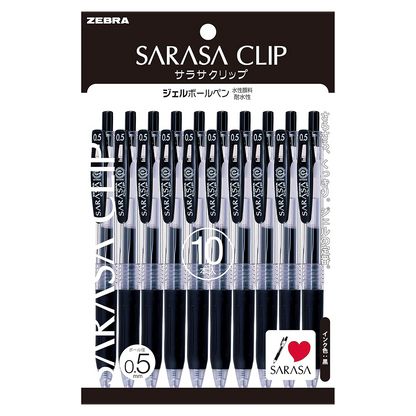 Caneta Gel Zebra Sarasa Clip – Preto 0.5mm - 10 unidades