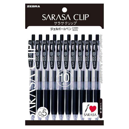 Caneta Gel Zebra Sarasa Clip – Preto 0.5mm - 10 unidades