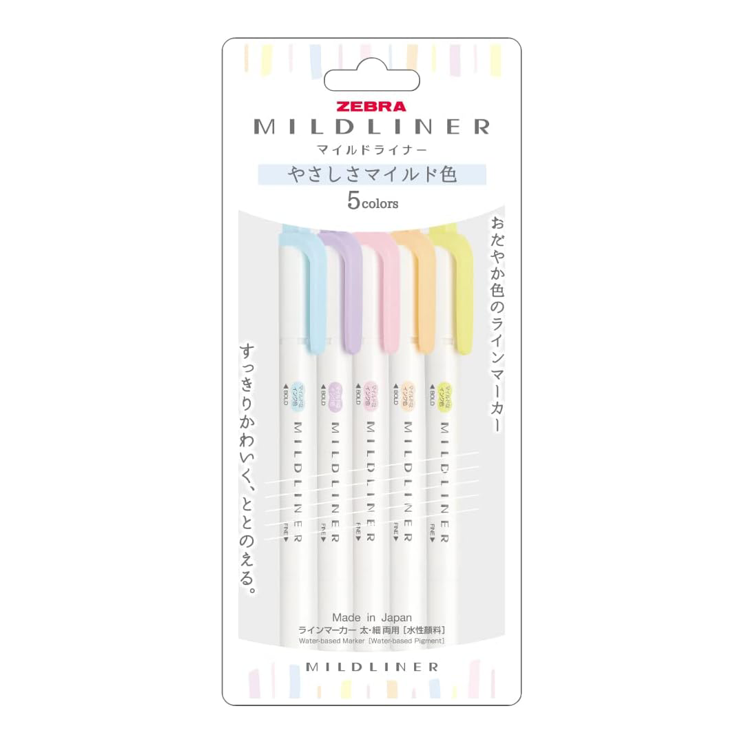 Marcador Zebra Mildliner –  Kit 5 cores suaves
