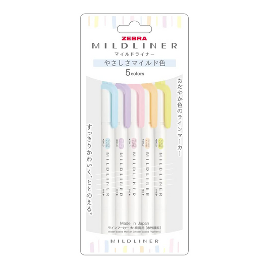 Marcador Zebra Mildliner –  Kit 5 cores suaves