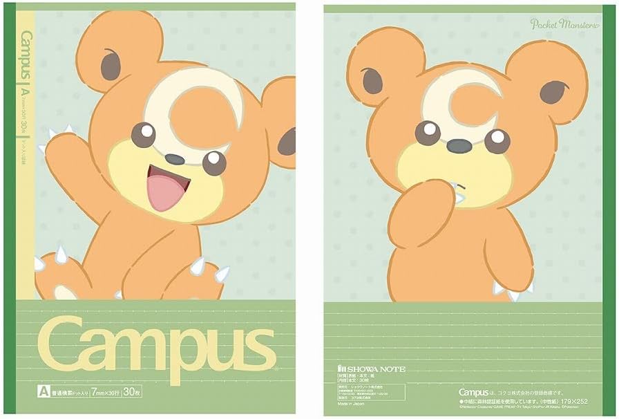 Caderno Campus Pokémon – Pontilhado A – Pacote com 5 - teddiursa