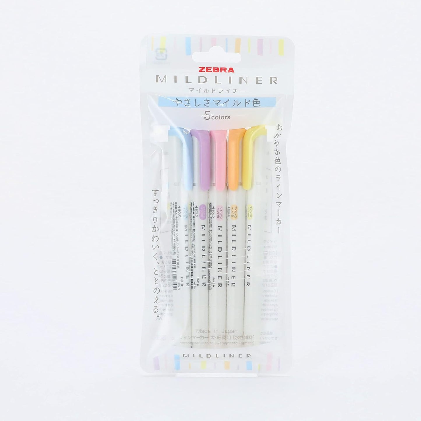 Marcador Zebra Mildliner – Kit 5 cores (Yasashisa Mild) package