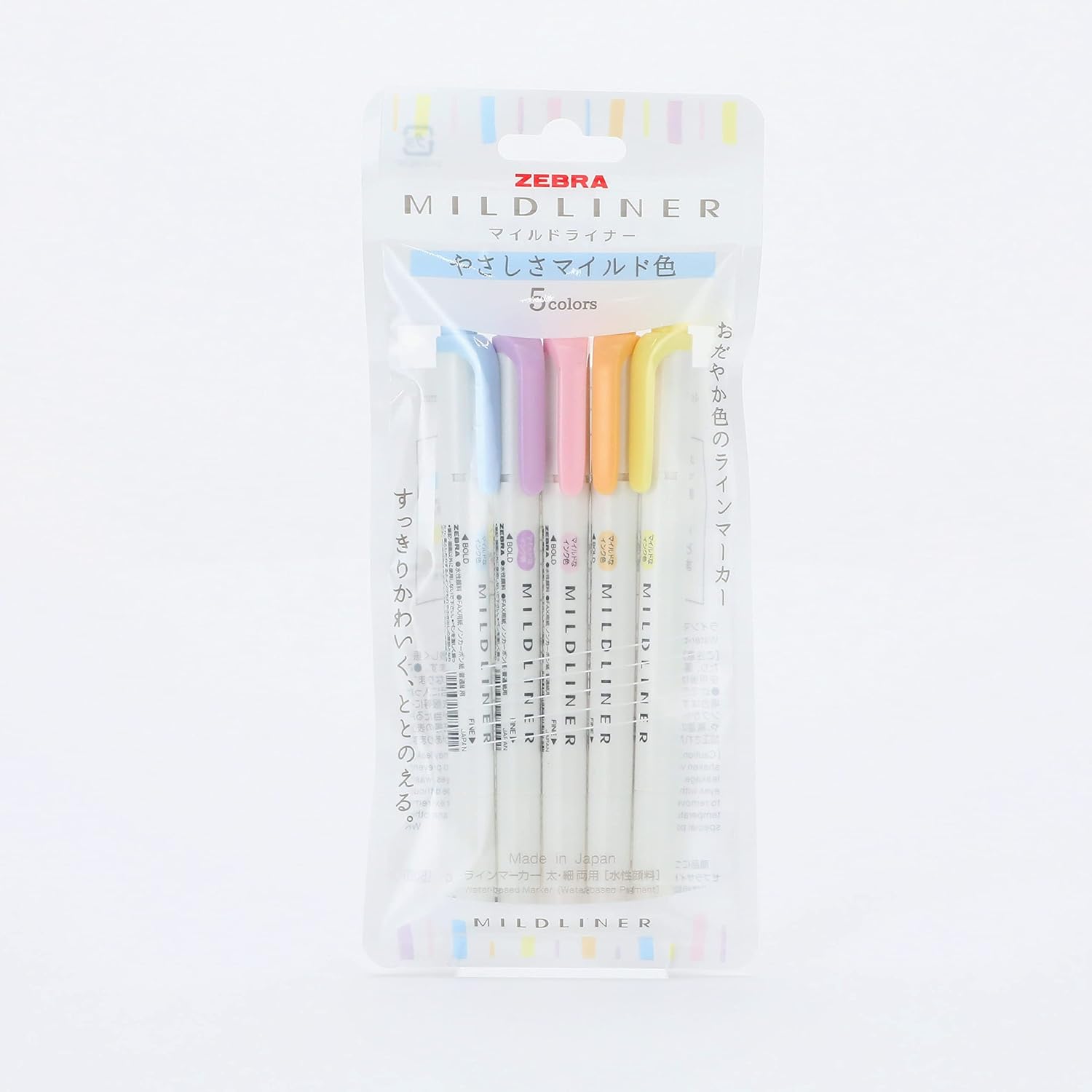 Marcador Zebra Mildliner – Kit 5 cores (Yasashisa Mild) package