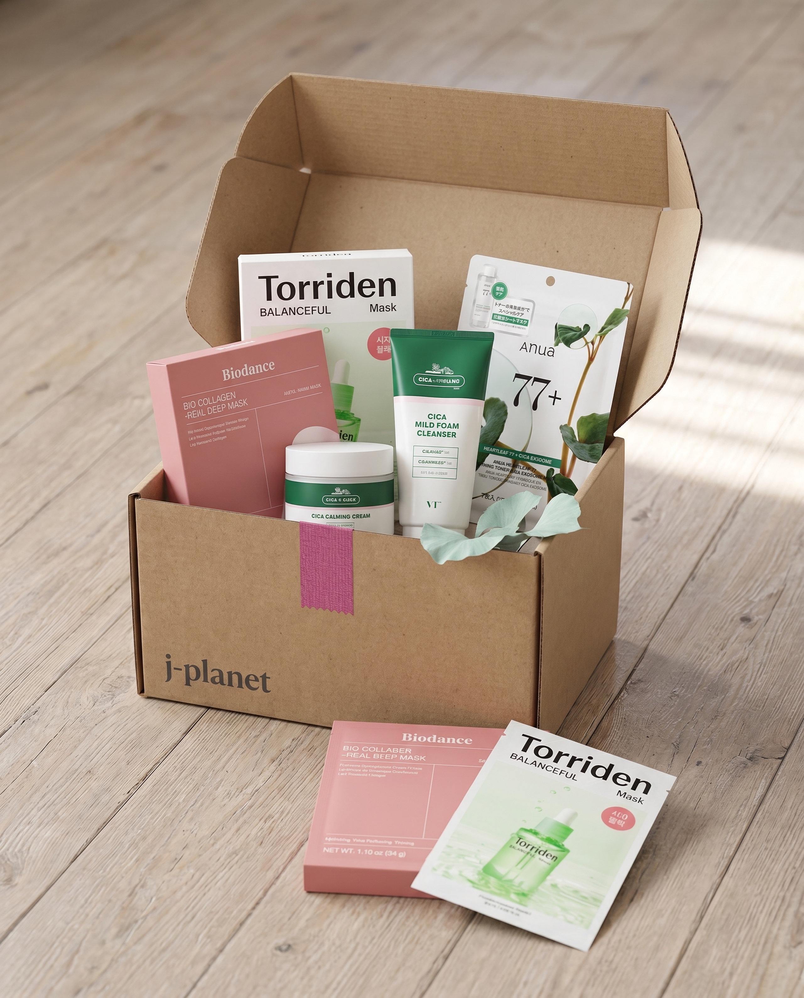 Box CICA Calmante Pele Sensível — 5 Itens Full-Size (VT, Torriden, ANUA, Biodance)