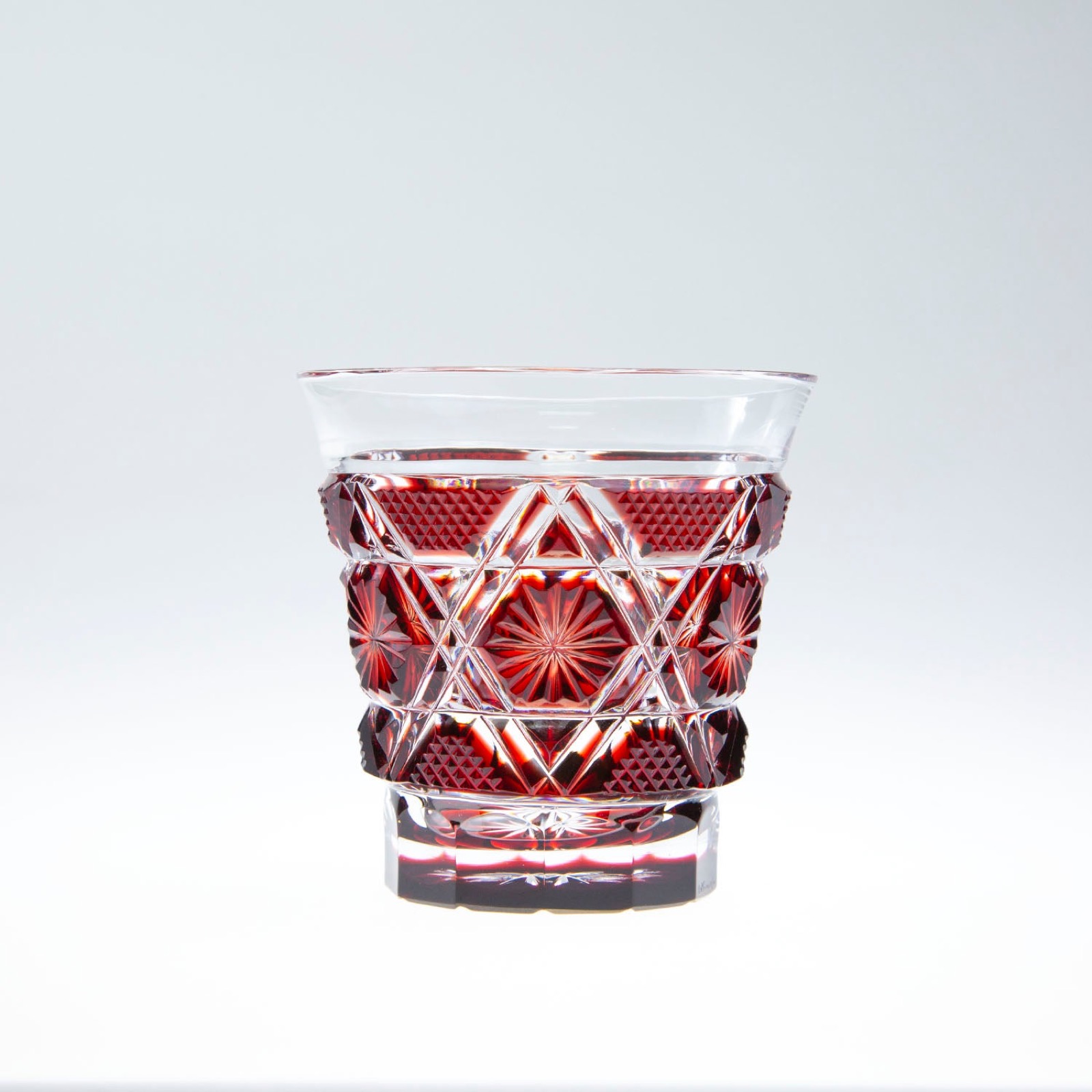 Copo de Saquê Gelado em Cristal Satsuma Kiriko (sobreposição roxo/vermelho) — Shimadzu — imagem 2