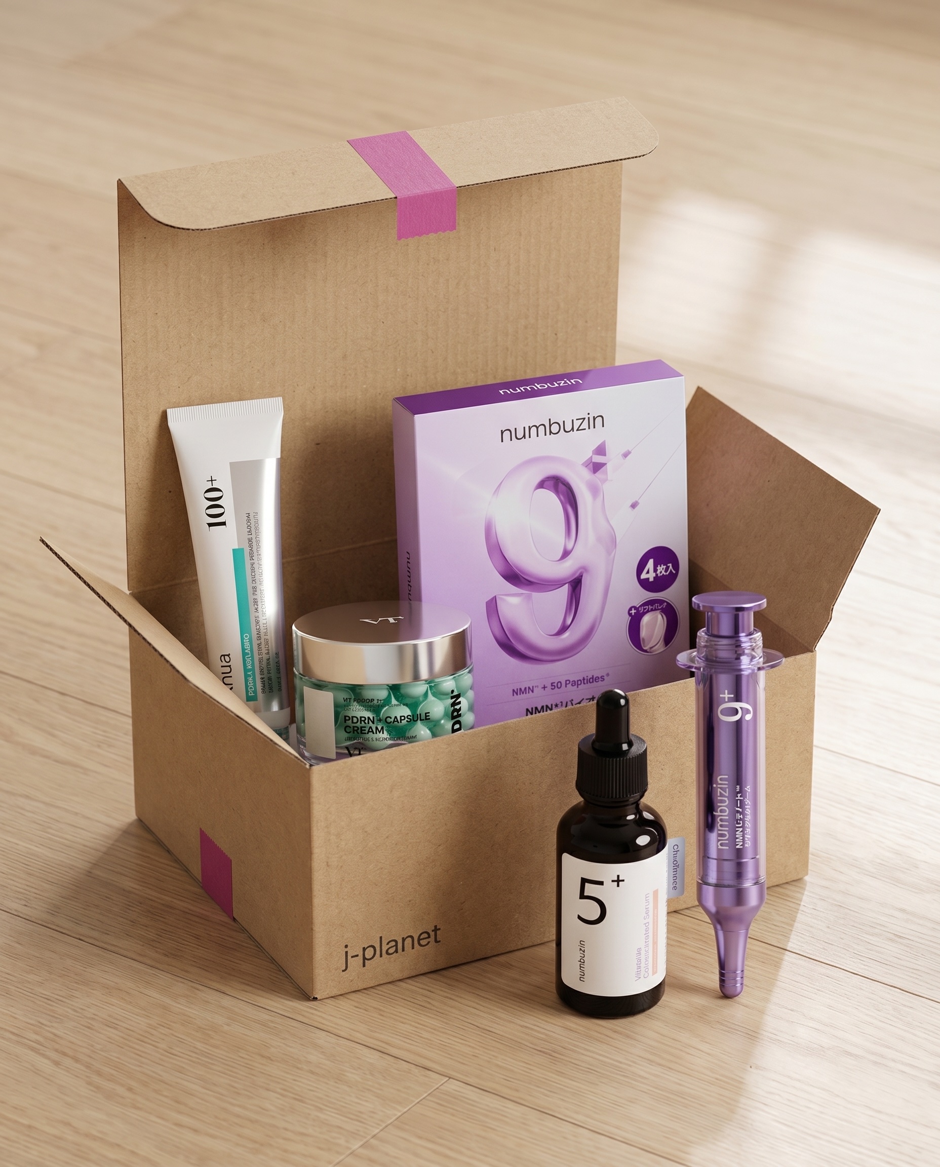 Box Anti-Idade Premium PDRN, Glutationa e NMN — ANUA, VT e numbuzin (5 itens full-size)