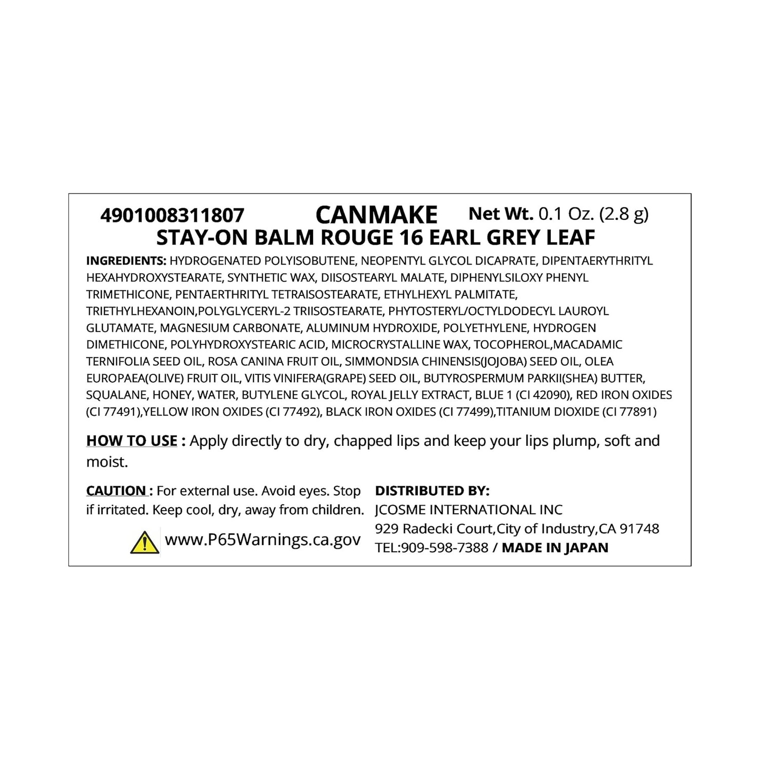 CANMAKE Stay On Balm Rouge Batom Hidratante — 16 Earl Grey Leaf — imagem 3